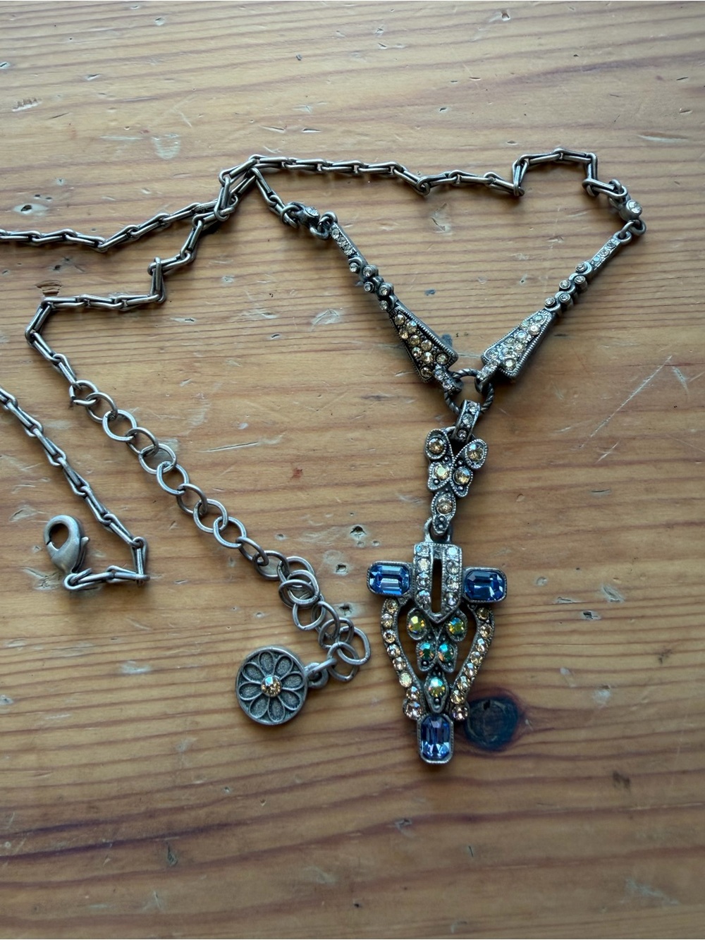 Sweet Romance VINTAGE INSPIRED NECKLACE with Blue and Golden Crystals